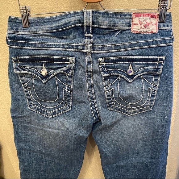 TRUE RELIGION Women Blue Embellished Disco Joey Big 7 Jeans Size 30 - Picture 2 of 10